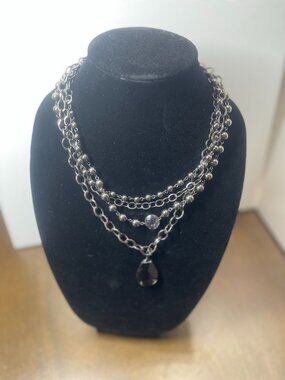Layered Silver and Black Necklace - Statement Necklace
